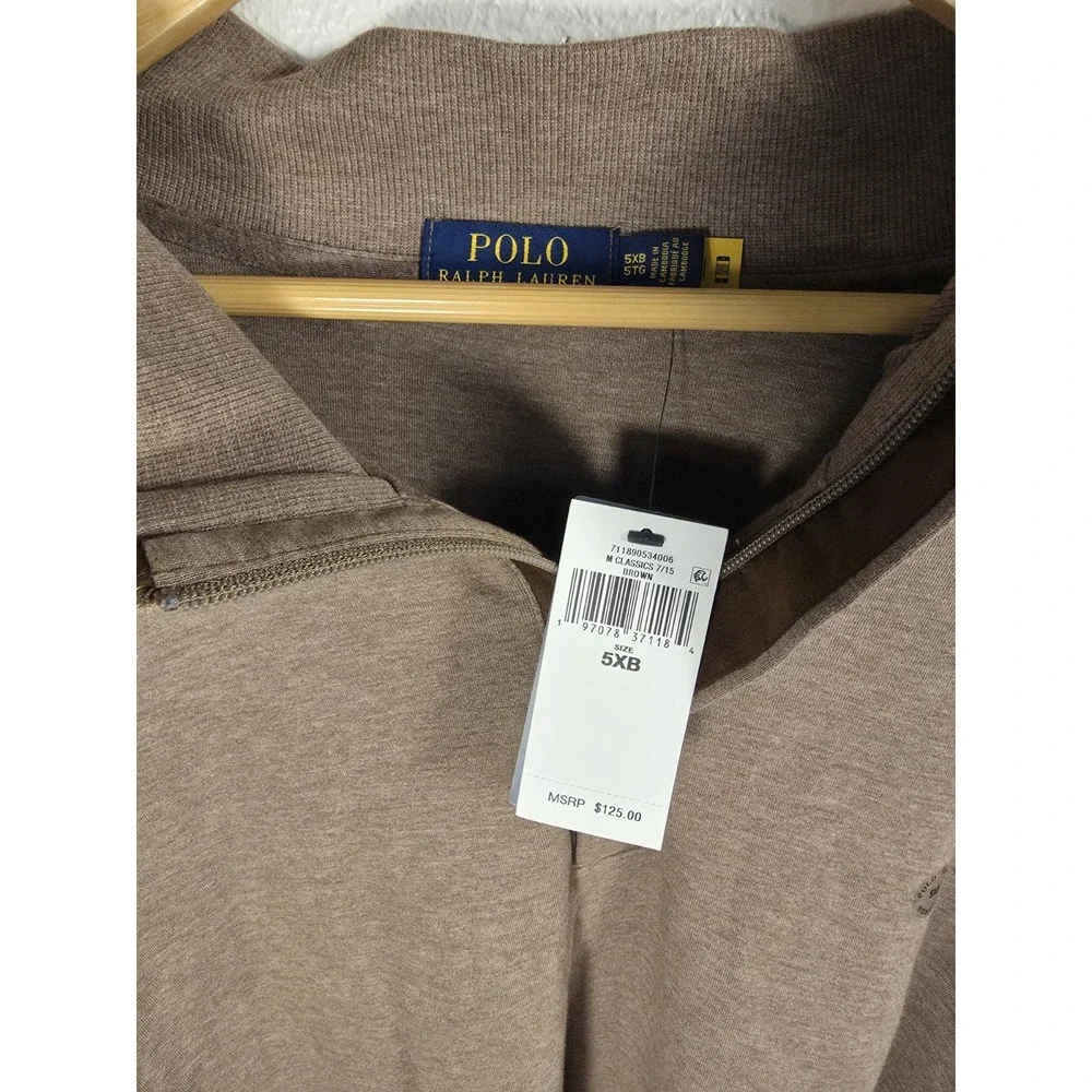Polo Ralph Lauren Luxury Jersey Quarter-Zip Pullover Brown Size 5XB $125 NWT